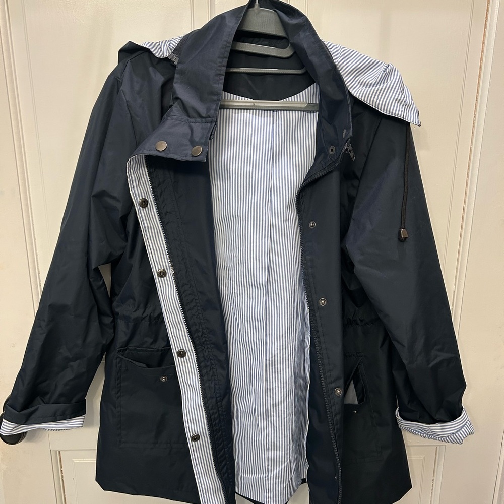 Sleek Navy Amazon Hooded Rain Jacket